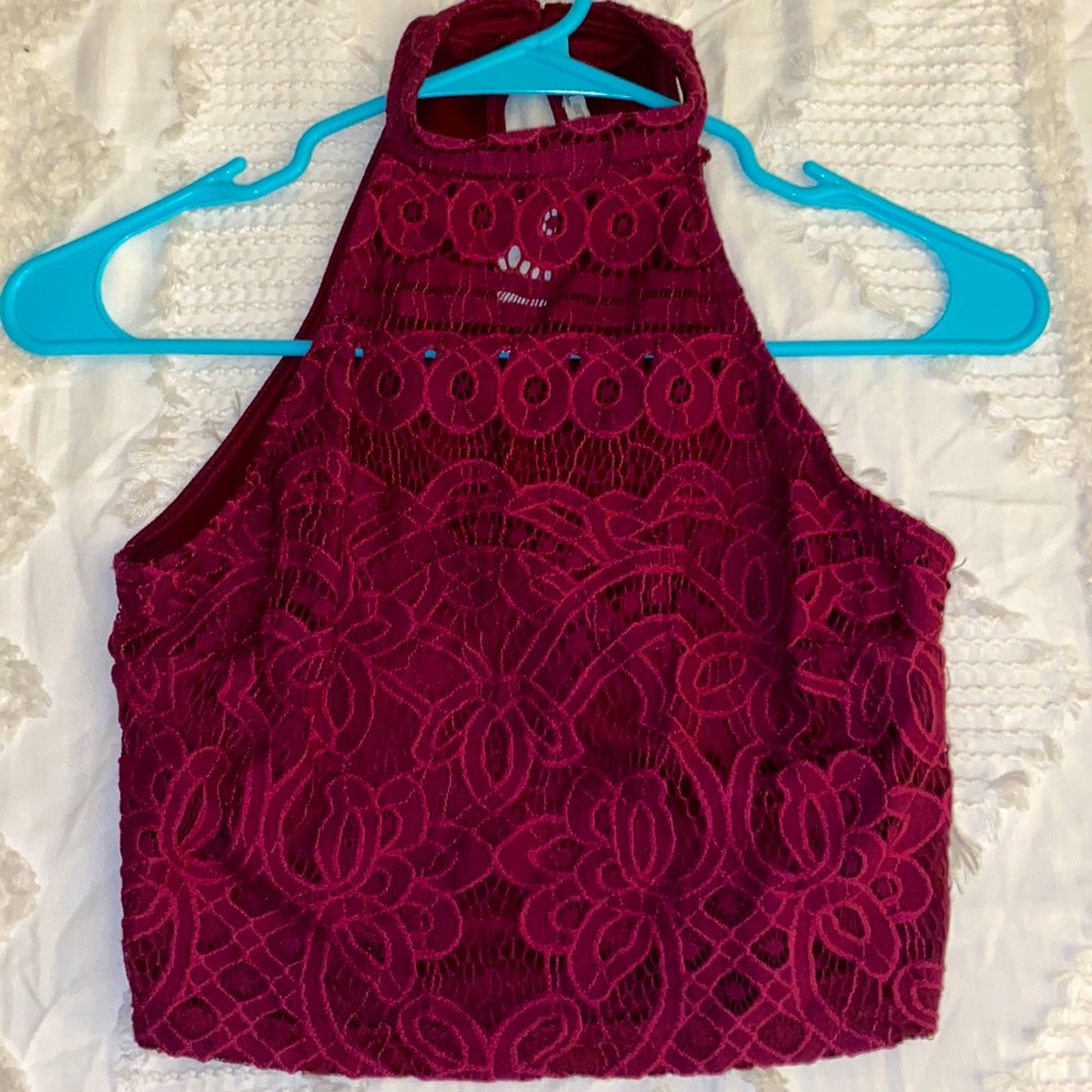 maroon lace halter crop top